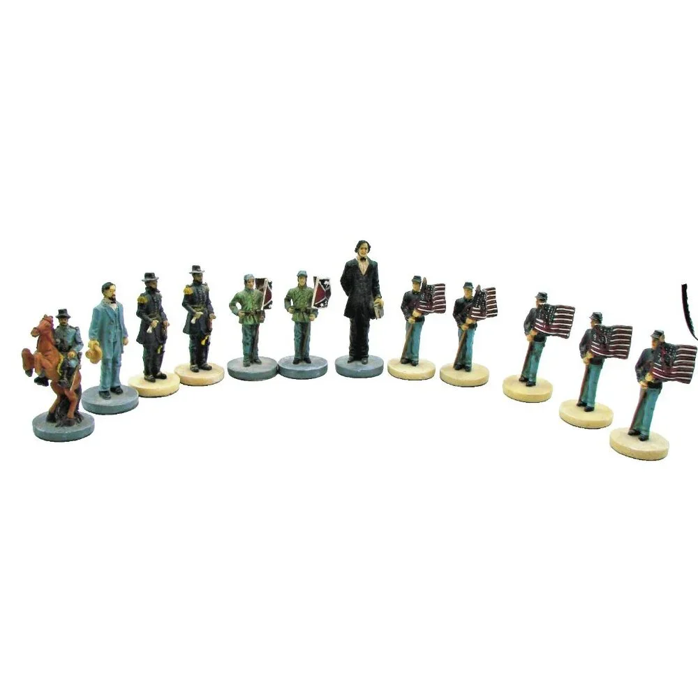 Civil War Chess Pieces Replacements Soldiers Flag Bearer Figurine Toy Games 12pc